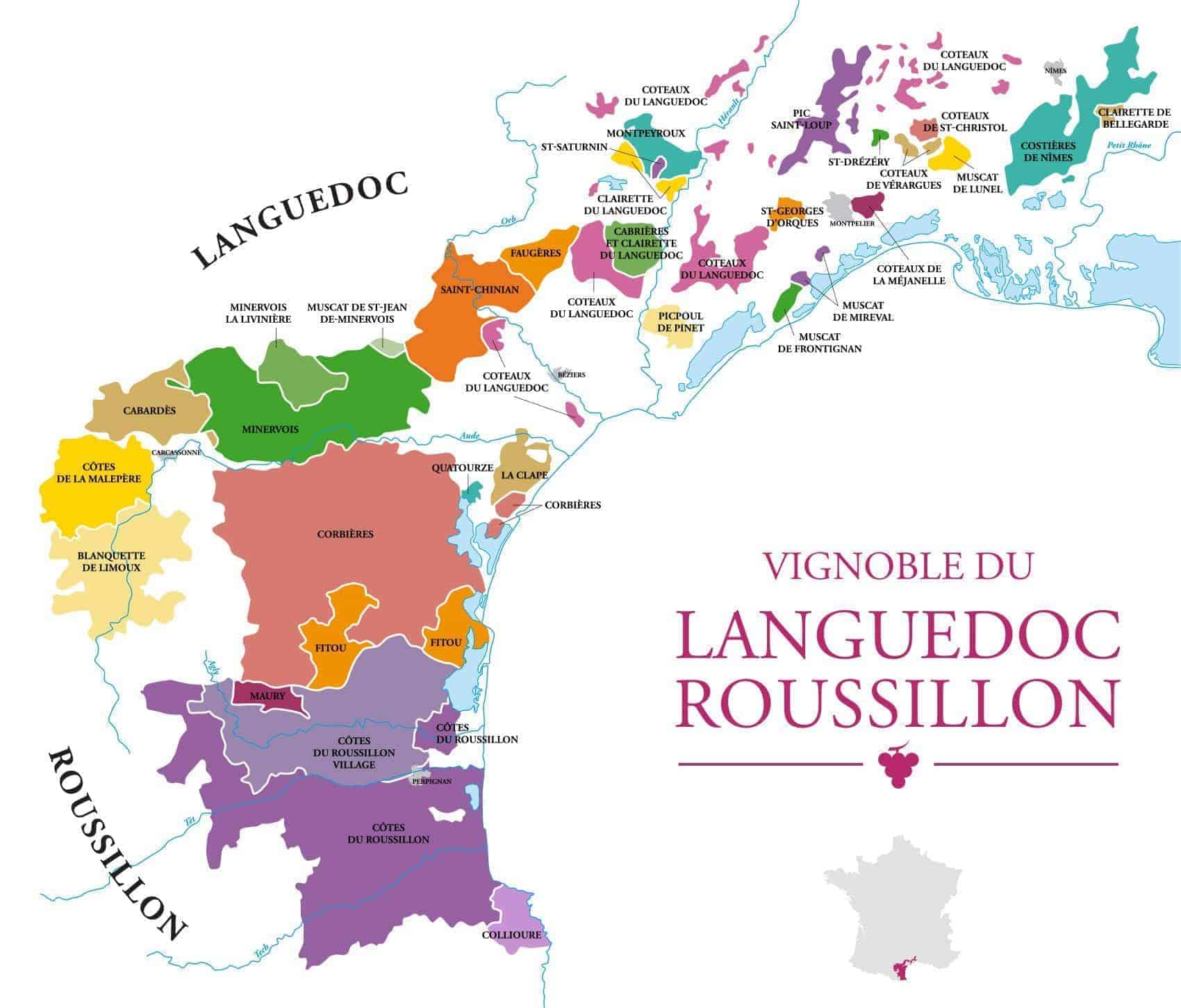 Languedoc Roussillon map featuring all the departments