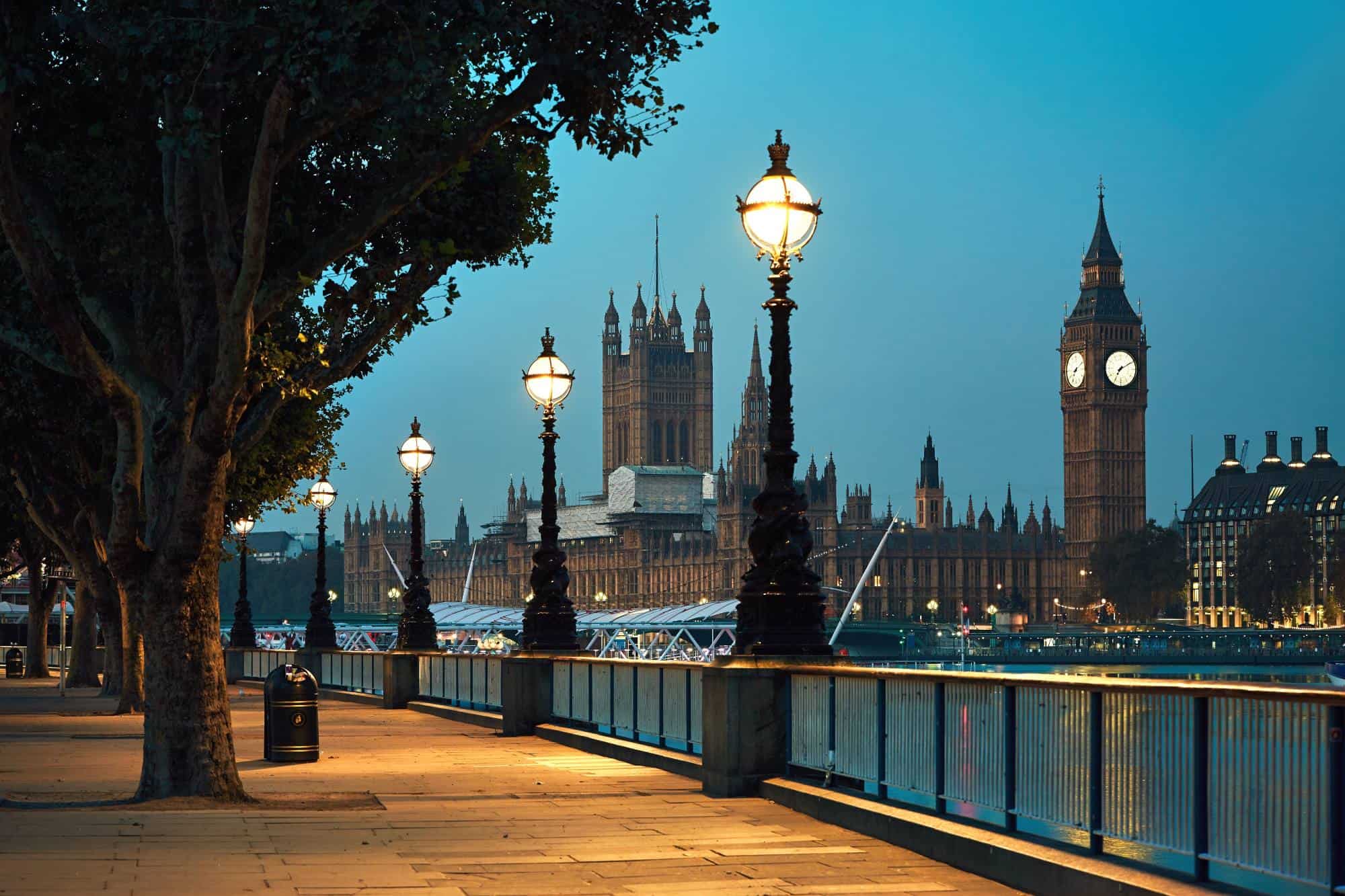 Big Ben clock tower view from embankment