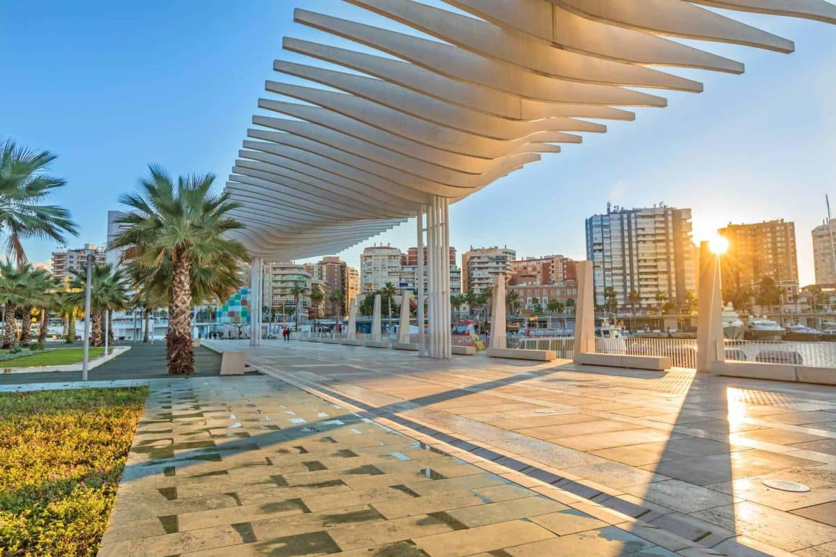 A pedestrian embankment in the port area of Málaga.