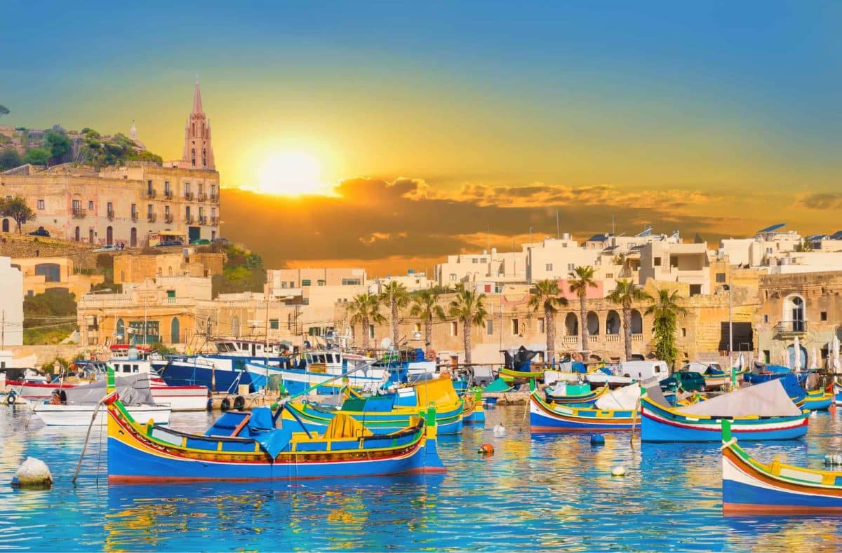 Marsaxlokk village harbour in Malta.