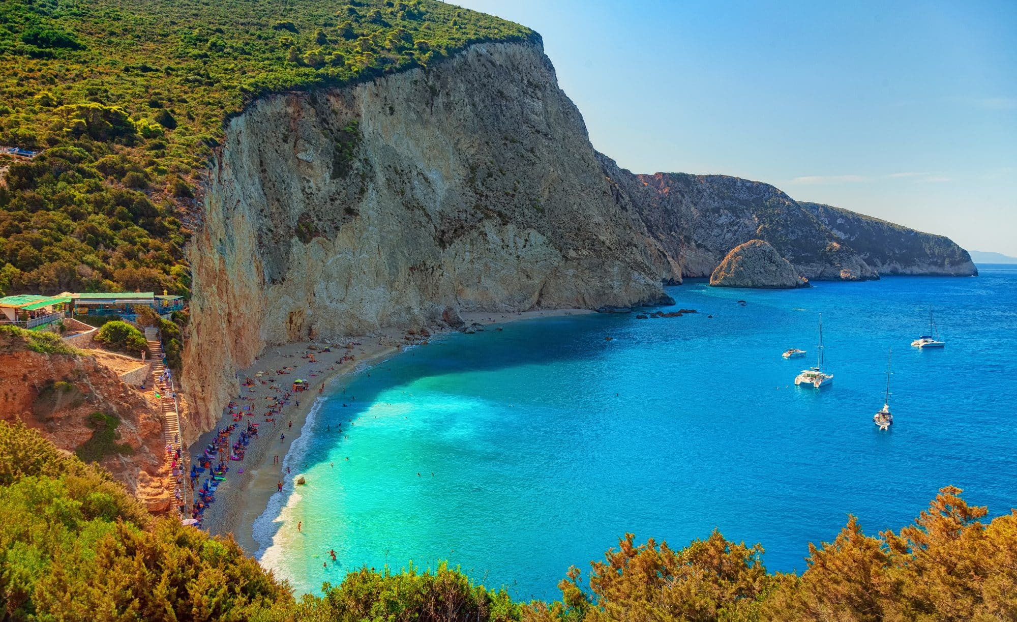 Porto Katsiki beach, Lefkada island, Greece. Long beach with turquoise water on the Ionian islands in Greece