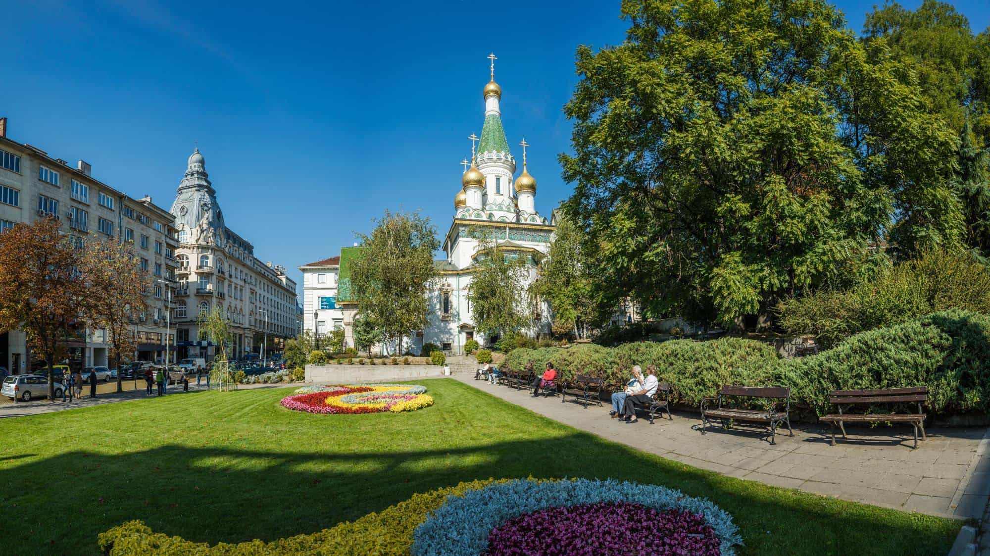 Tsar Osvoboditel street in Sofia - a quiet corner on a very busy street of the capital.