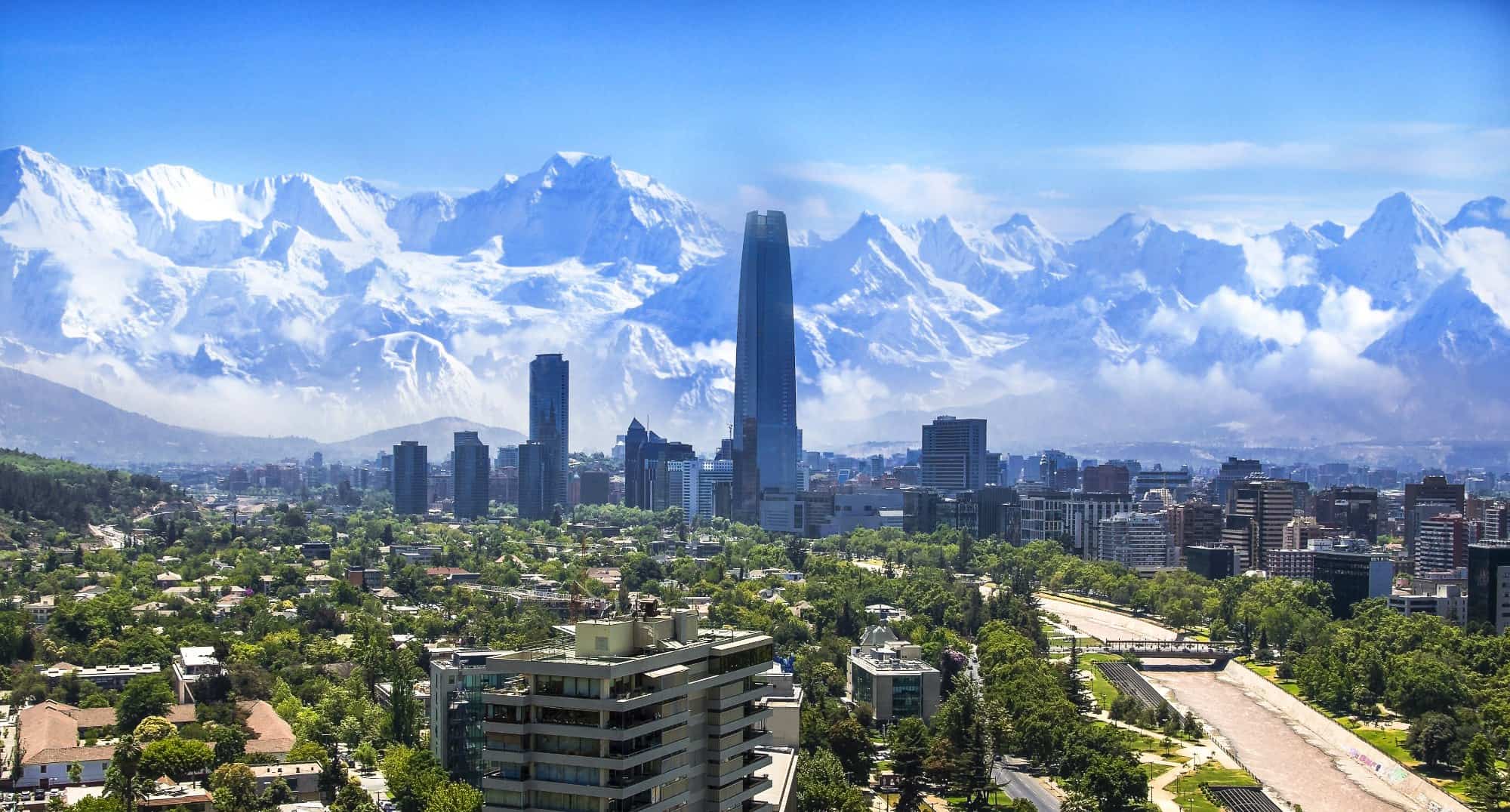Santiago cityscape with snowcapped mountains in the bacjground