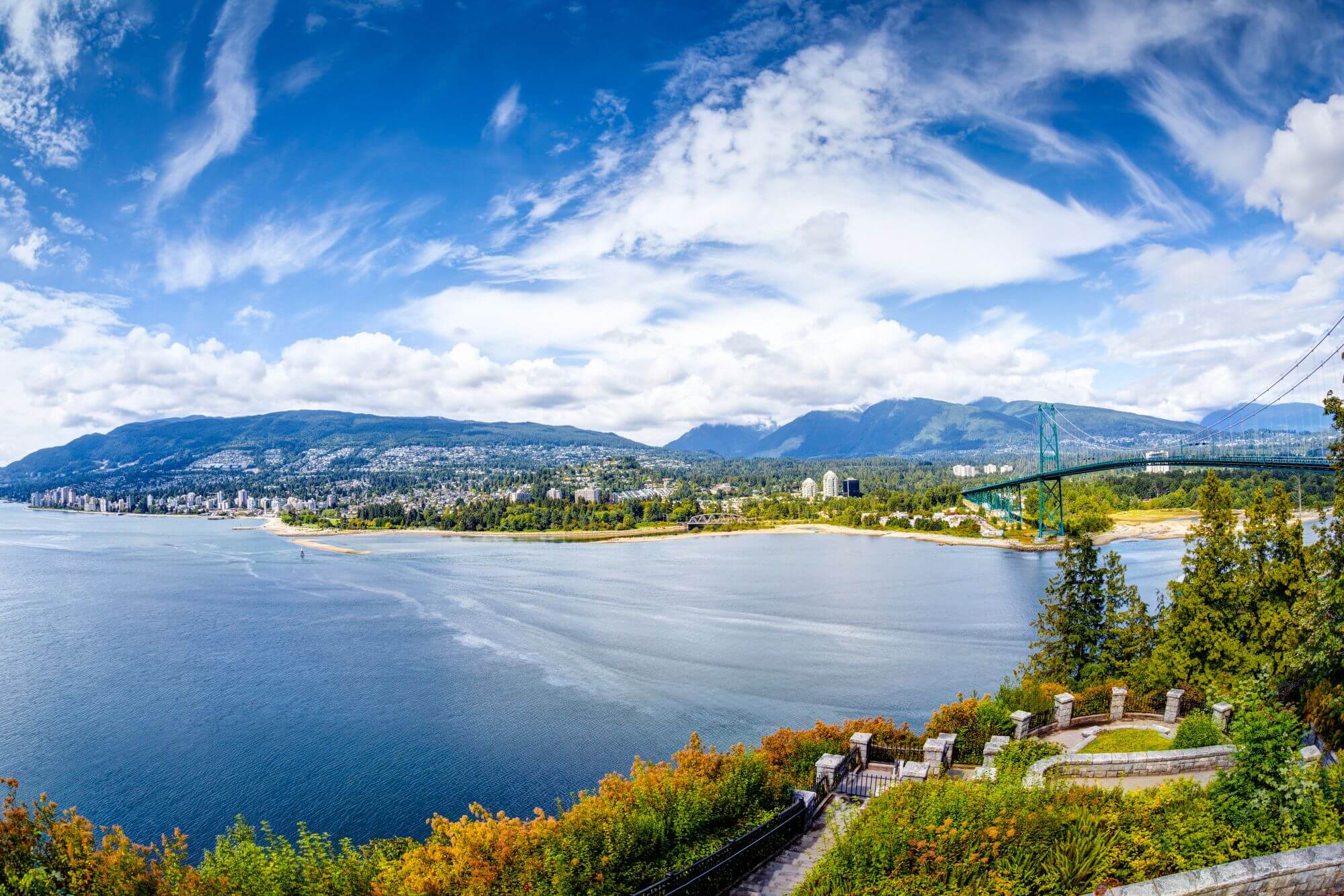 A green city park framing the bay - Stanley Park in Vancouver