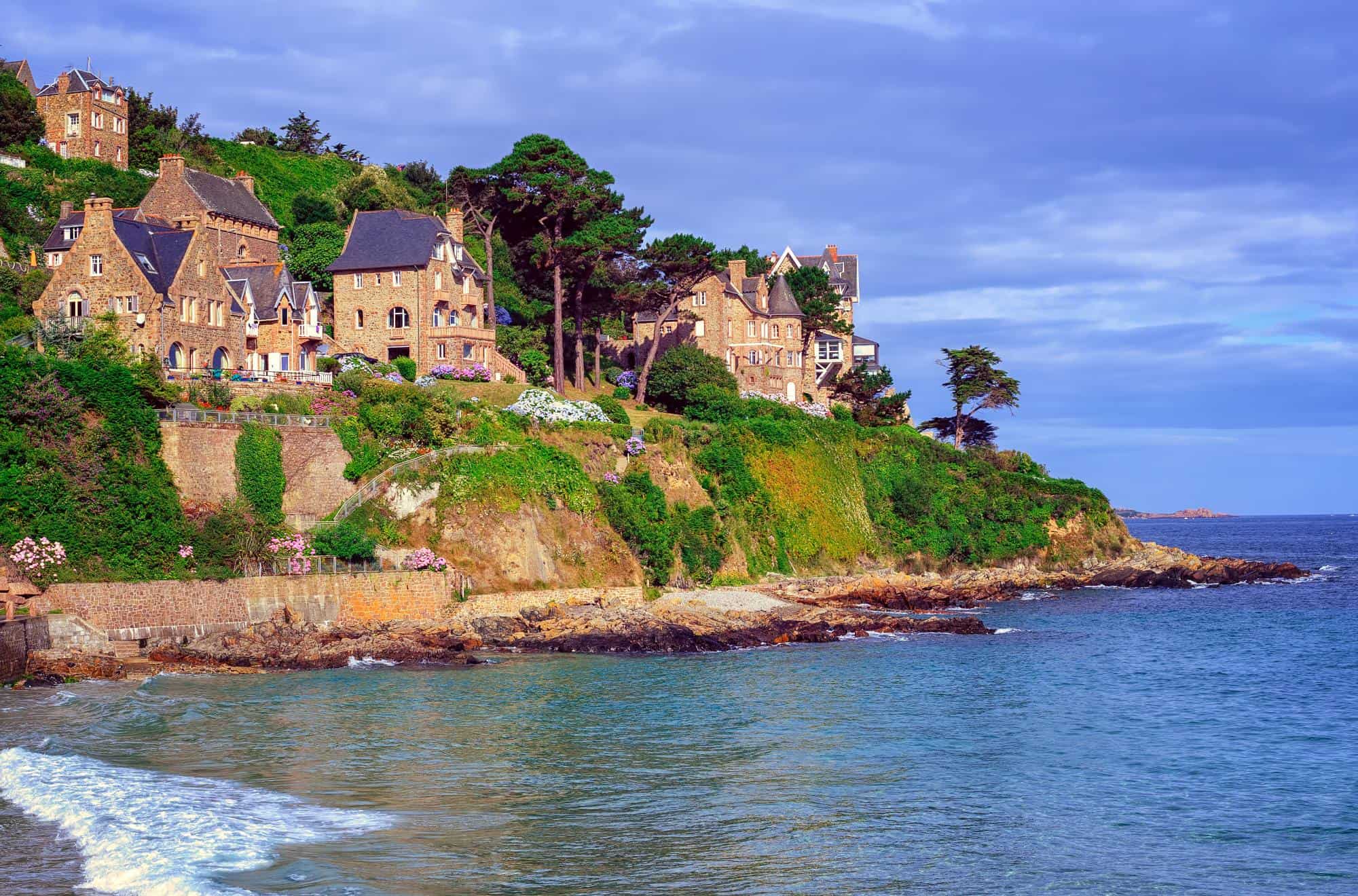 Breton stone houses on a steep cape in the English Channel