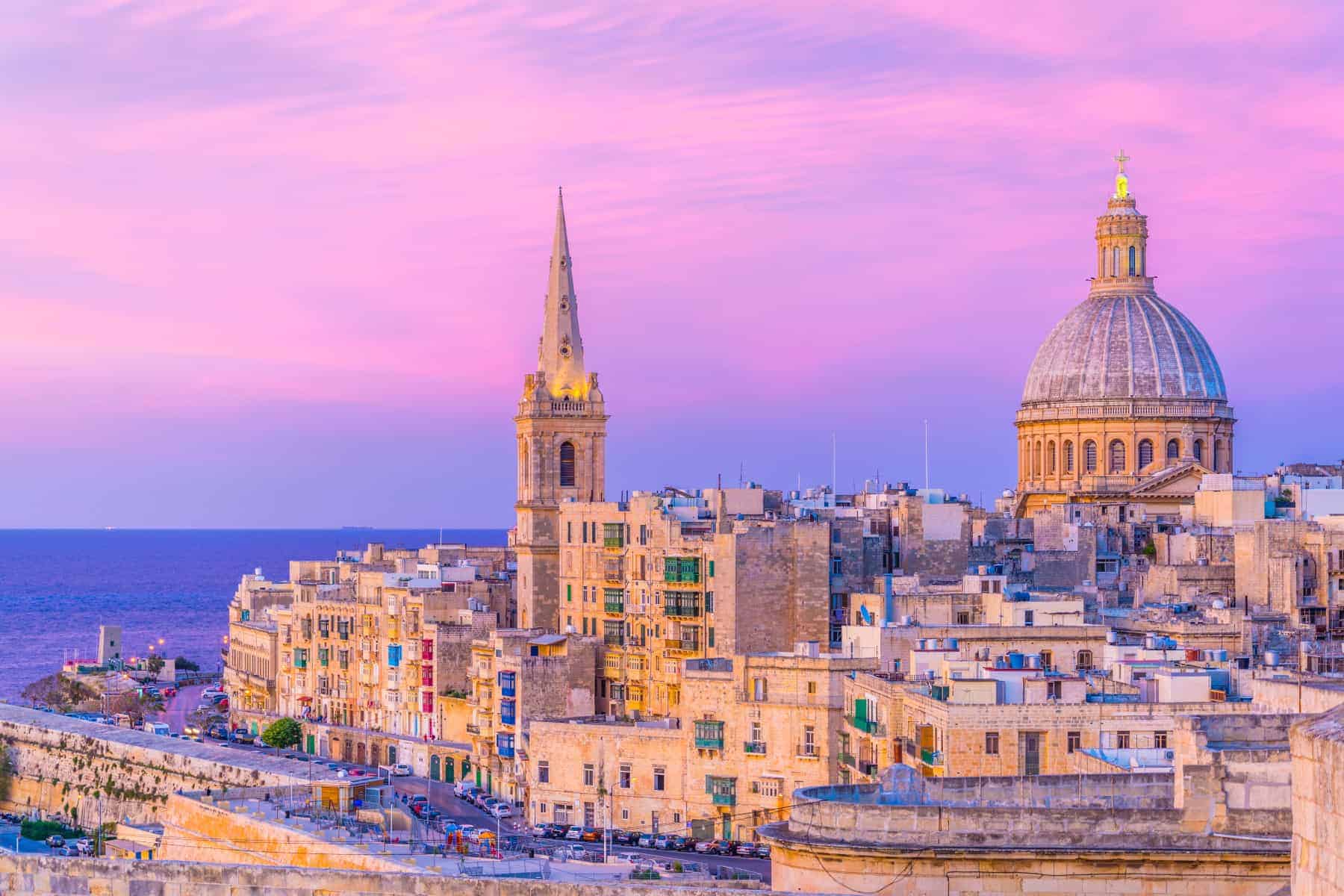 The limestone streets of Valletta at sunset 
