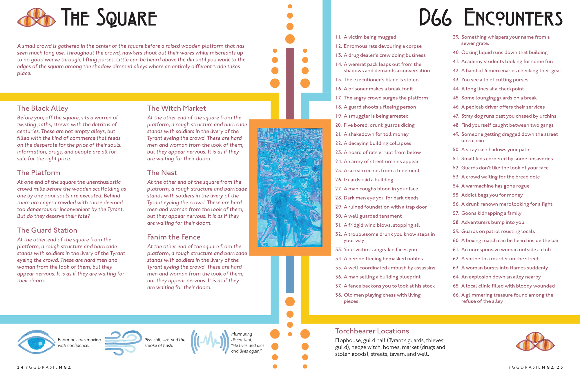 A two page spread from Yggdrasil, Volume 2 Issue 1 describing The Square, an example of a hex