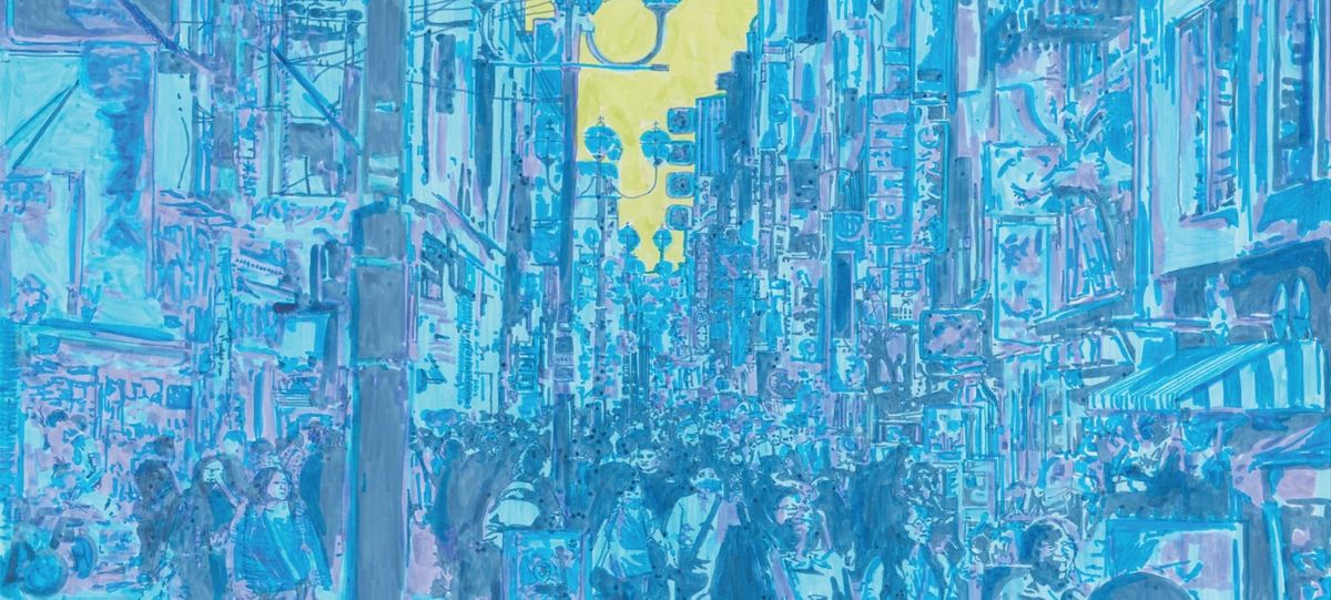 Ink marker illustration of a bustling city street