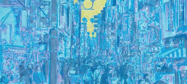 Ink marker illustration of a bustling city street