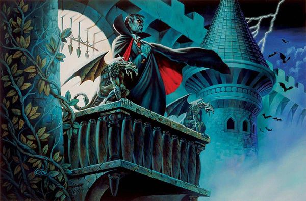 Painting of the vampire Strahd on his balcony by Clyde Caldwell.