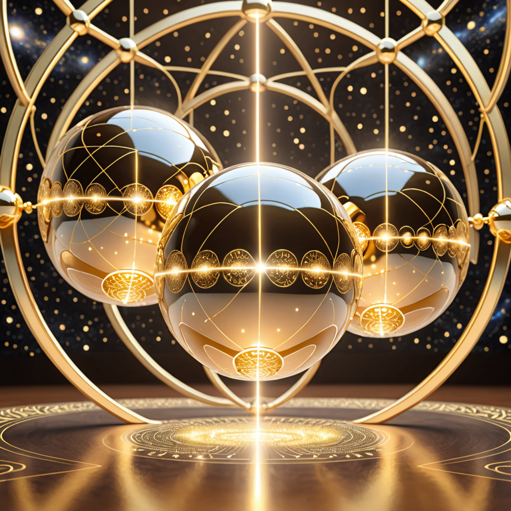 Three glowing orbs linked in cosmic void