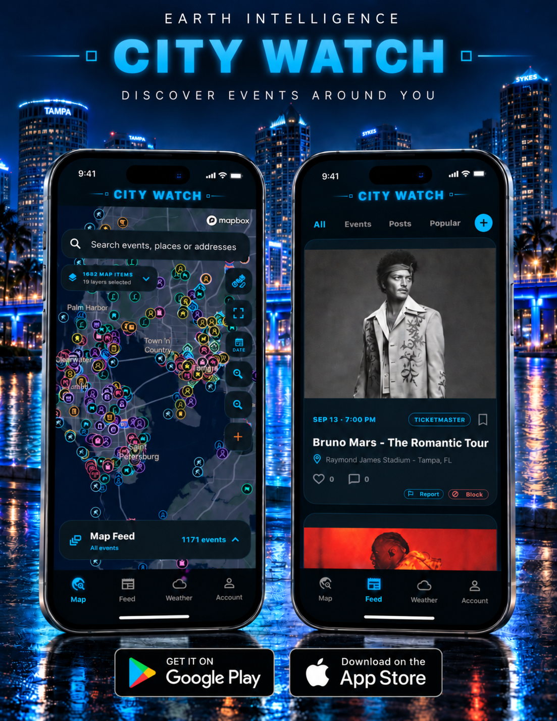 City Watch — discover events around you with the EARTH INTELLIGENCE mobile app.