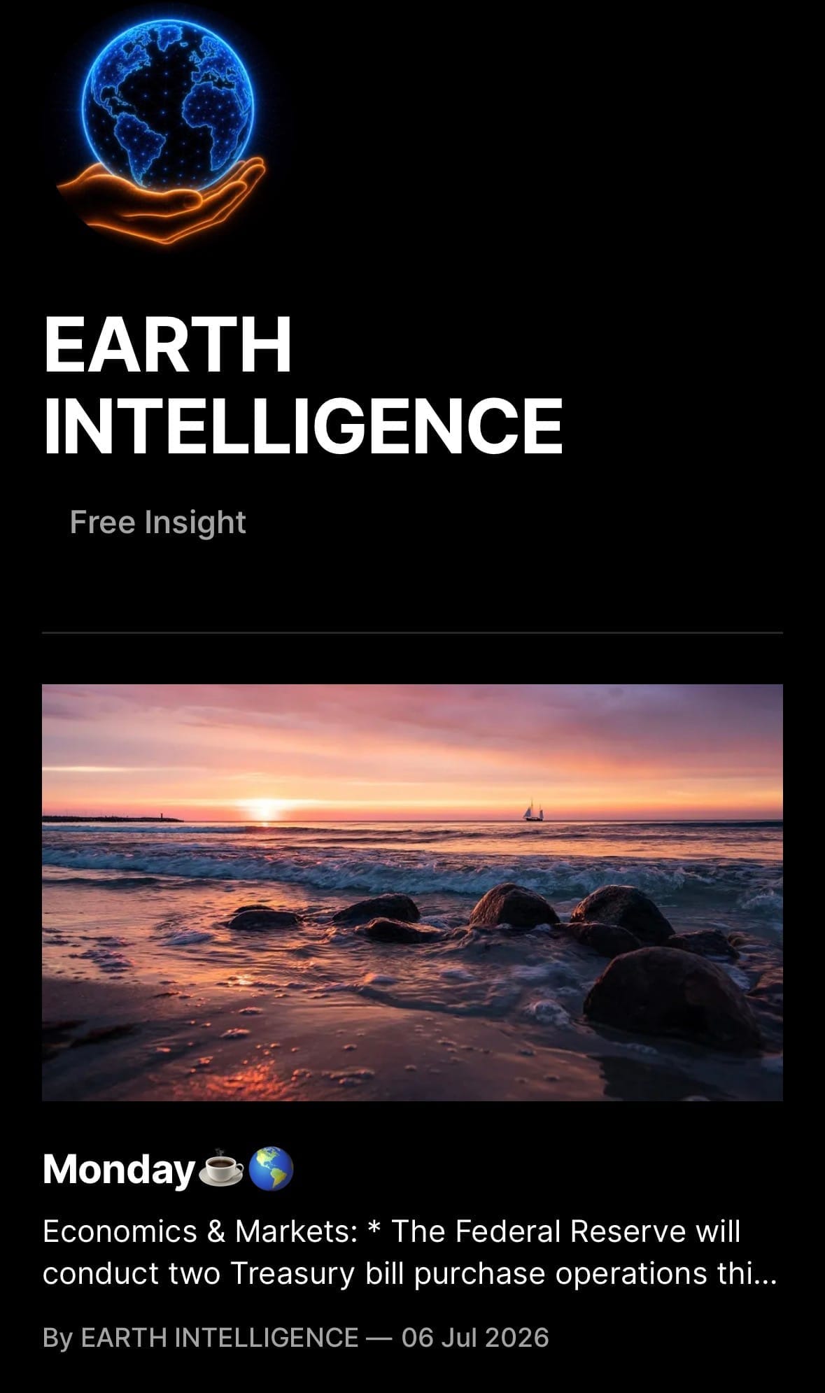 EARTH INTELLIGENCE newsletters and previous editions.