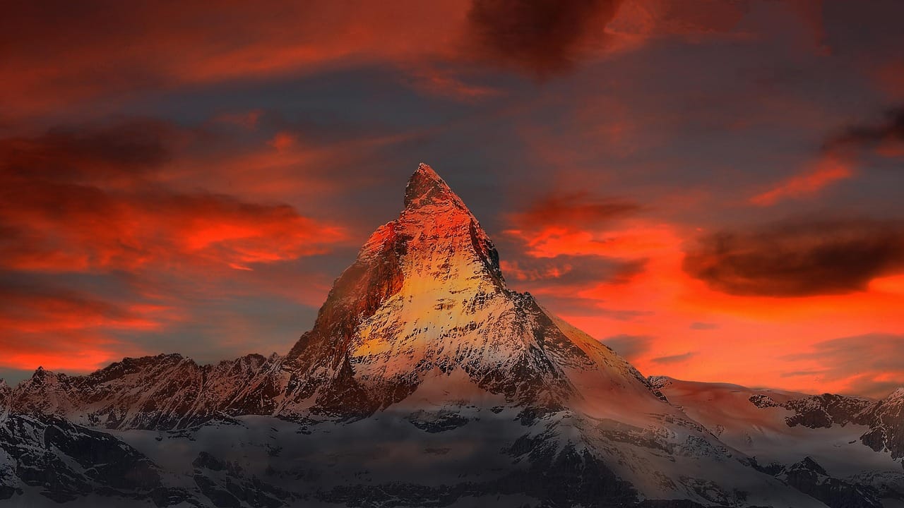 mountains, snow, sunset, dusk, nature, twilight, peak, summit, mountain top, mountain view, sky, clouds, snow mountains, switzerland, zermatt, matterhorn, alpine, gornergrat, monte rosa, landscape, snow matterhorn, high mountains, valais — photo from Pixabay