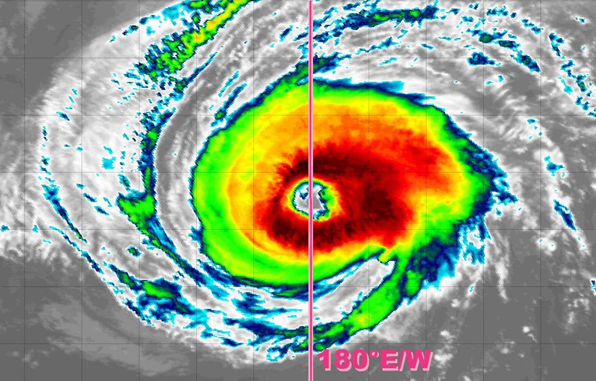 Satellite view of Nolo's center at the International Date Line in the Pacific