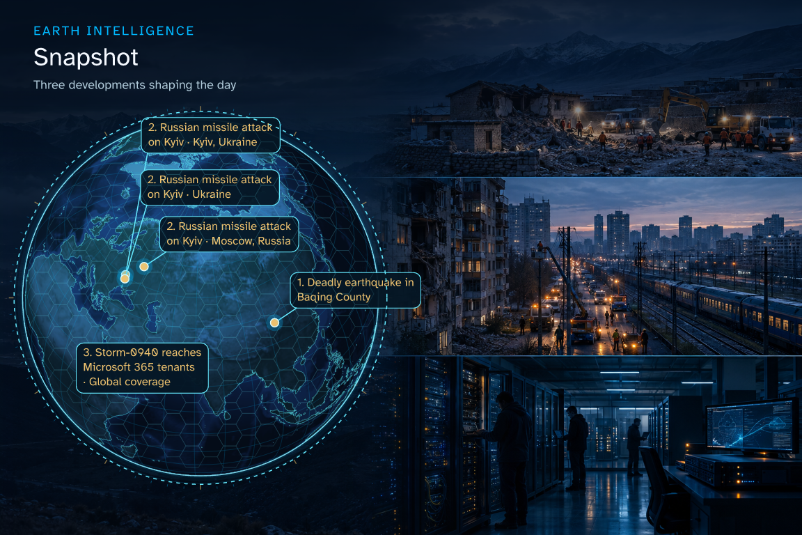 Three developments shaping the day · Geographic illustration: China · event location; Kyiv, Ukraine; Ukraine · event location; Moscow, Russia; Global overview · AI-generated event artwork