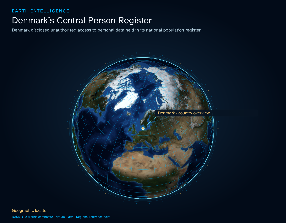 Denmark disclosed unauthorized access to personal data held in its national population register. · Geographic illustration: Denmark · country overview
