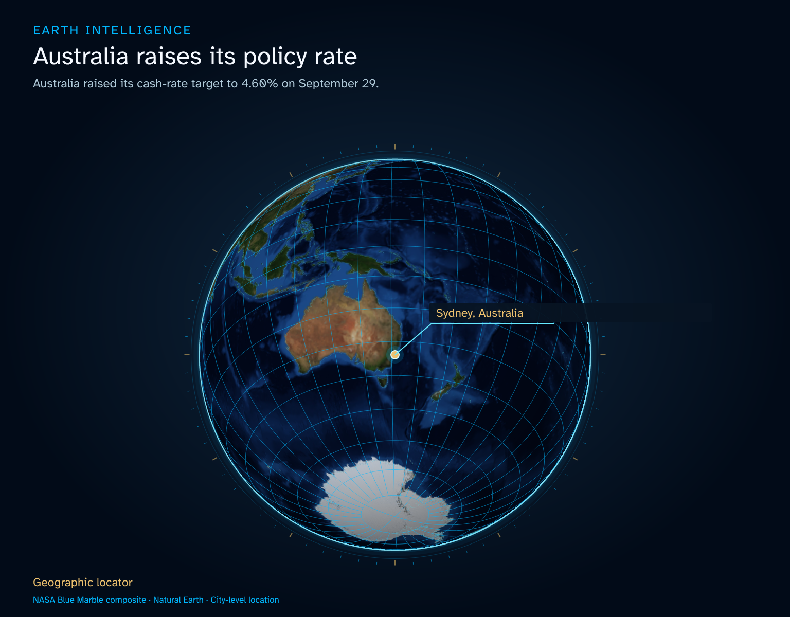 Australia raised its cash-rate target to 4.60% on September 29. · Geographic illustration: Sydney, Australia