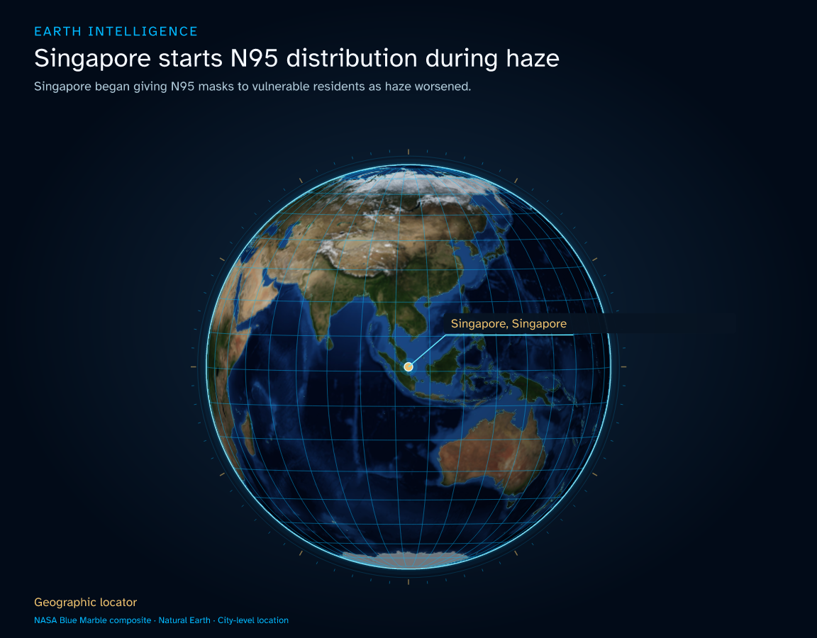 Singapore began giving N95 masks to vulnerable residents as haze worsened. · Geographic illustration: Singapore, Singapore
