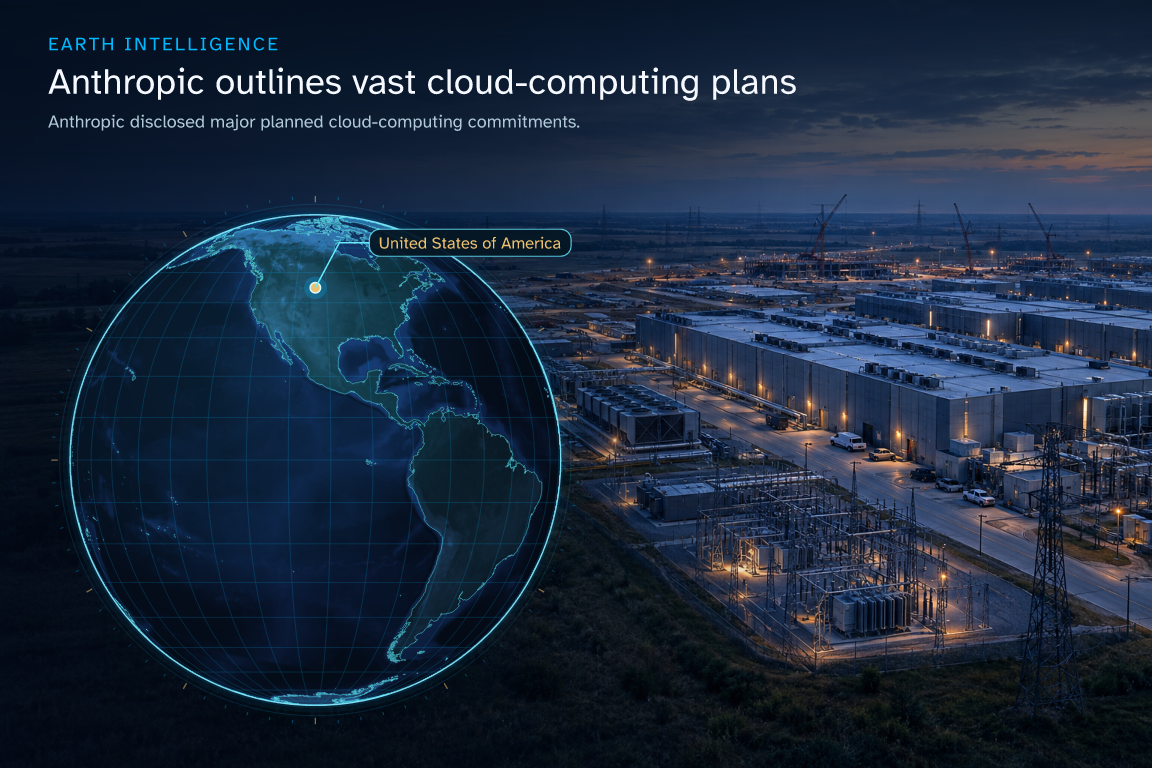 Anthropic disclosed major planned cloud-computing commitments. · Geographic illustration: United States of America · event location · AI-generated event artwork