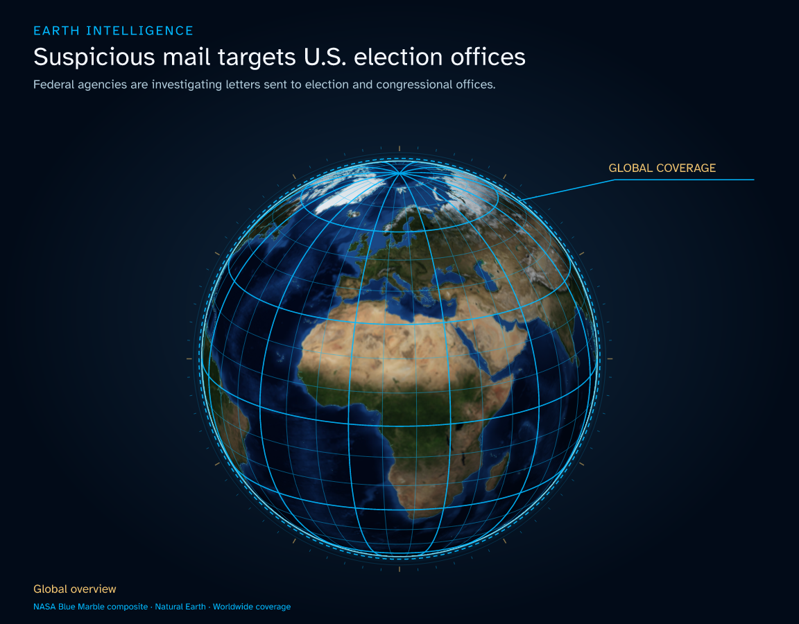 Federal agencies are investigating letters sent to election and congressional offices. · Geographic illustration: Global overview