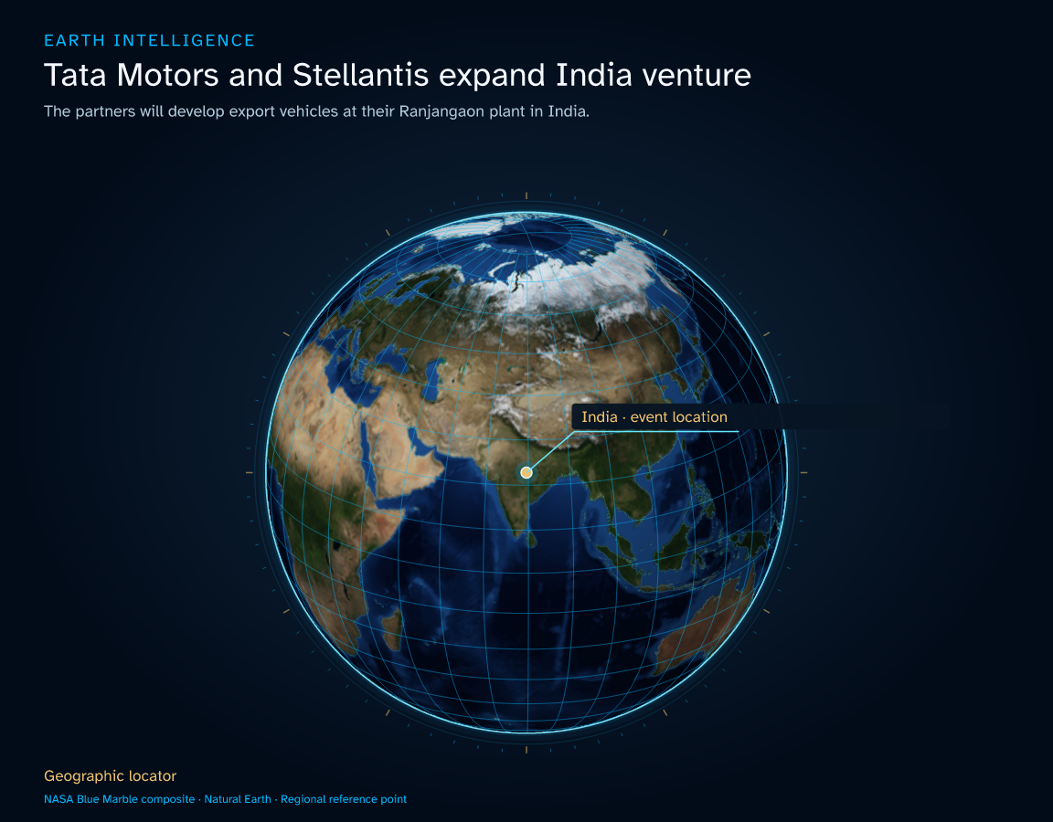 The partners will develop export vehicles at their Ranjangaon plant in India. · Geographic illustration: India · event location