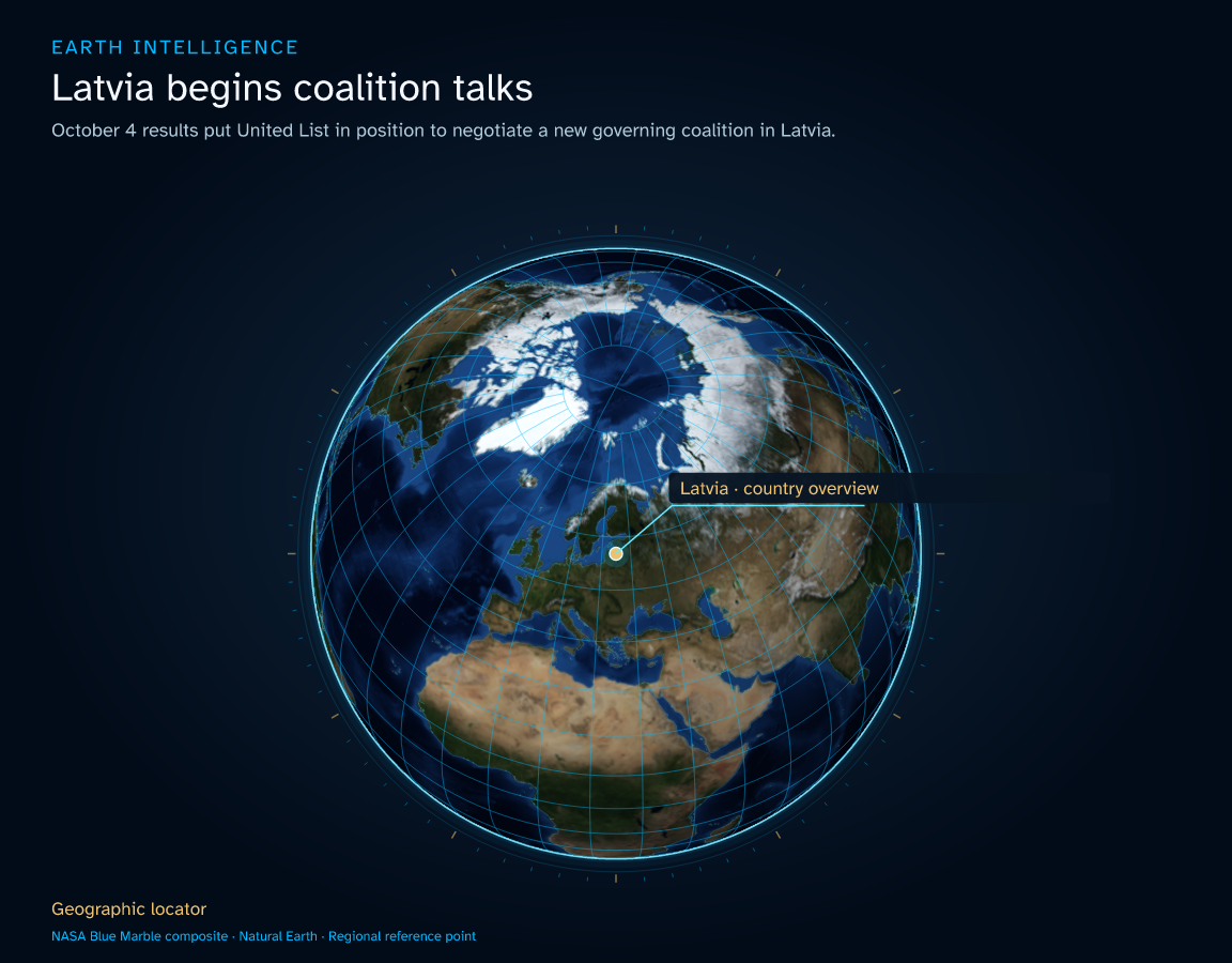 October 4 results put United List in position to negotiate a new governing coalition in Latvia. · Geographic illustration: Latvia · country overview