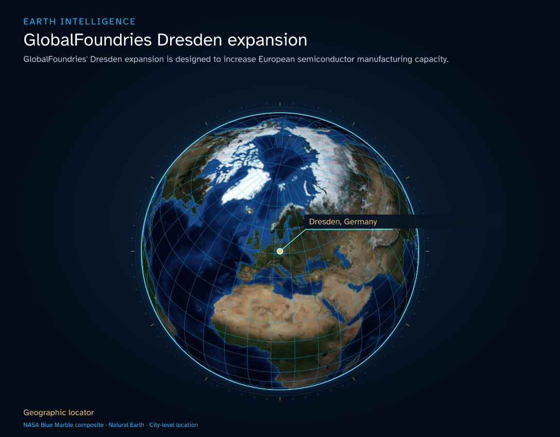 GlobalFoundries' Dresden expansion is designed to increase European semiconductor manufacturing capacity. · Geographic illustration: Dresden, Germany