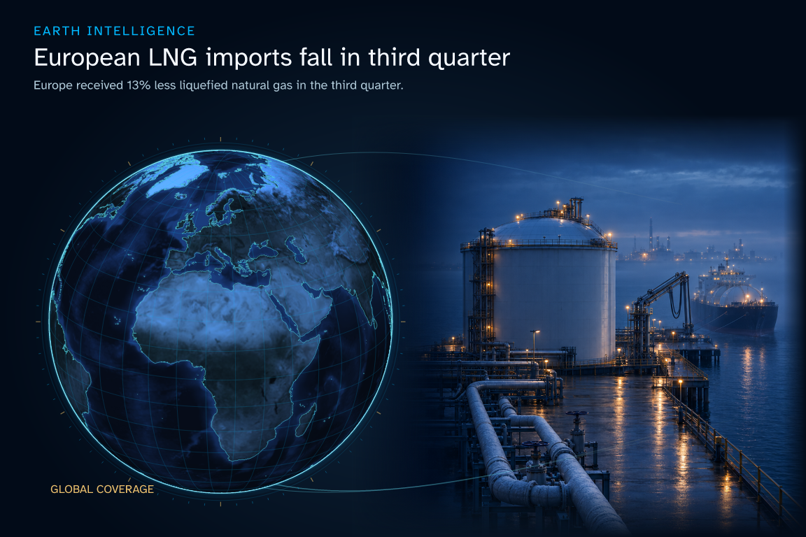 Europe received 13% less liquefied natural gas in the third quarter. · Geographic illustration: Global overview · AI-generated event artwork