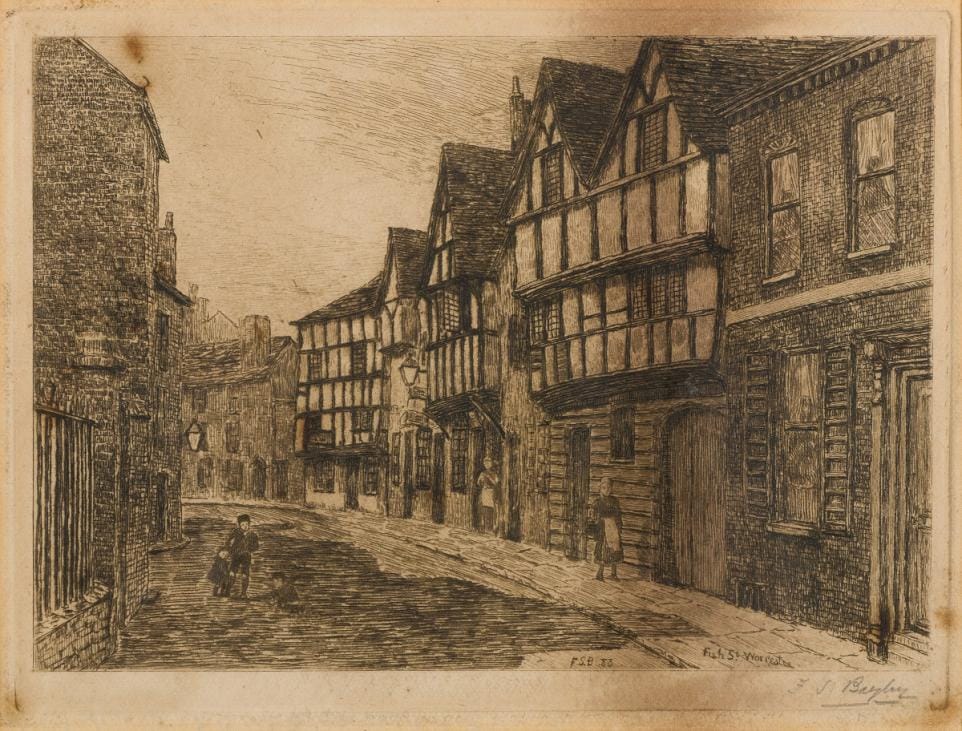 Fish Street, Worcester, by F S Bayley in 1888