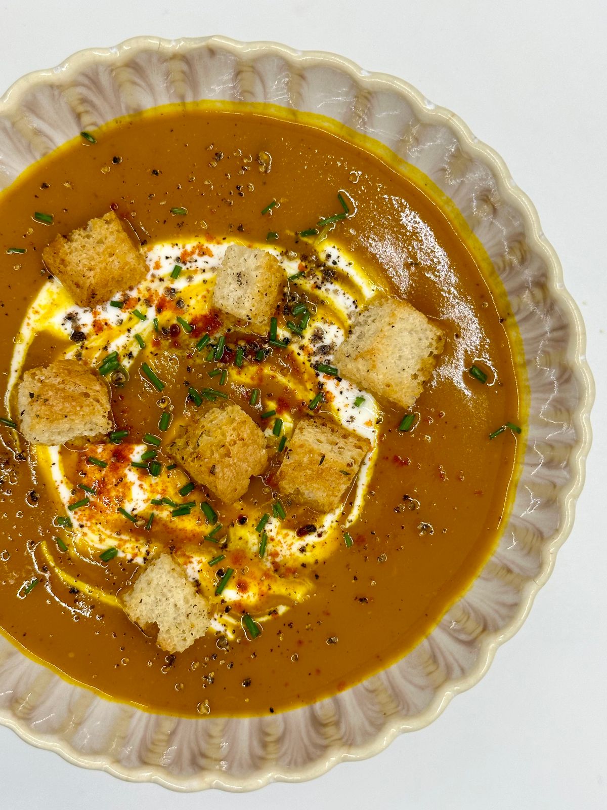Zuppa di Carote e Zucca speziata con Crostini piccanti