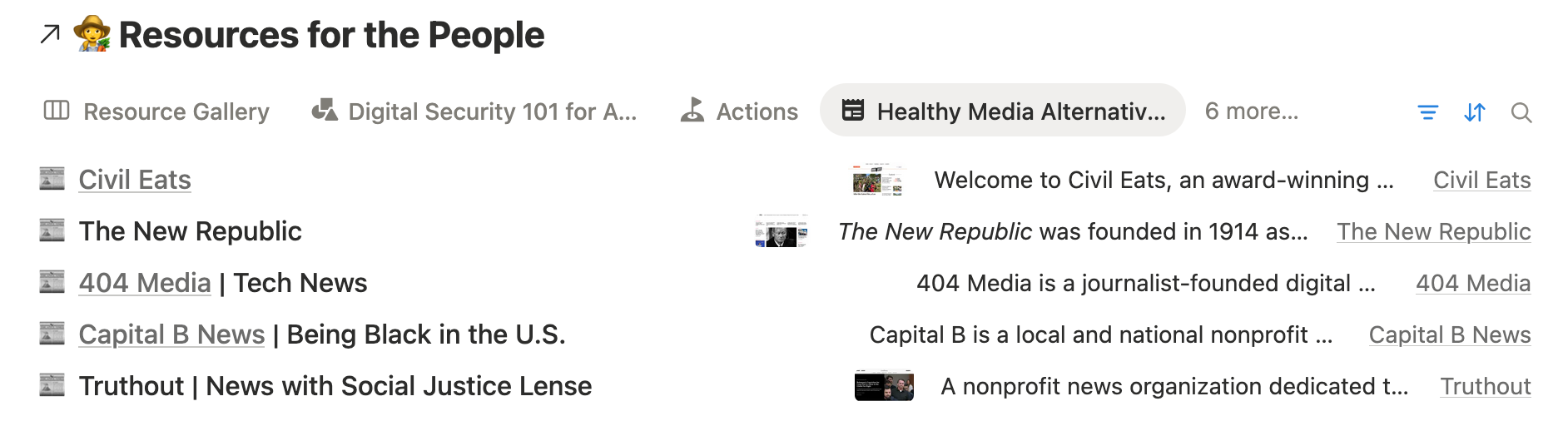 a database of independent media alternatives like Civil Eats, The New Republic, 404 Media, & more!
