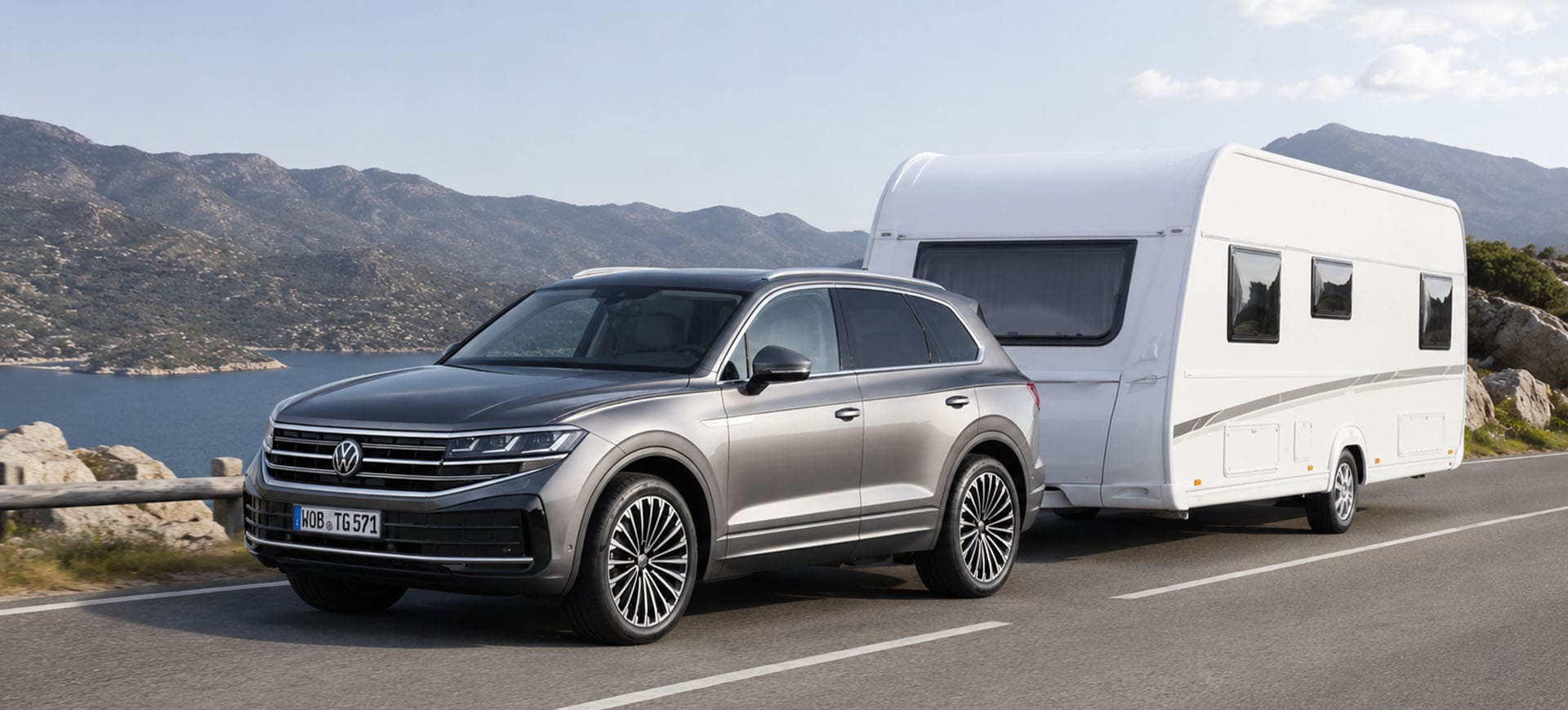 Volkswagen Touareg SUV met trekkrachtregeling en caravan
