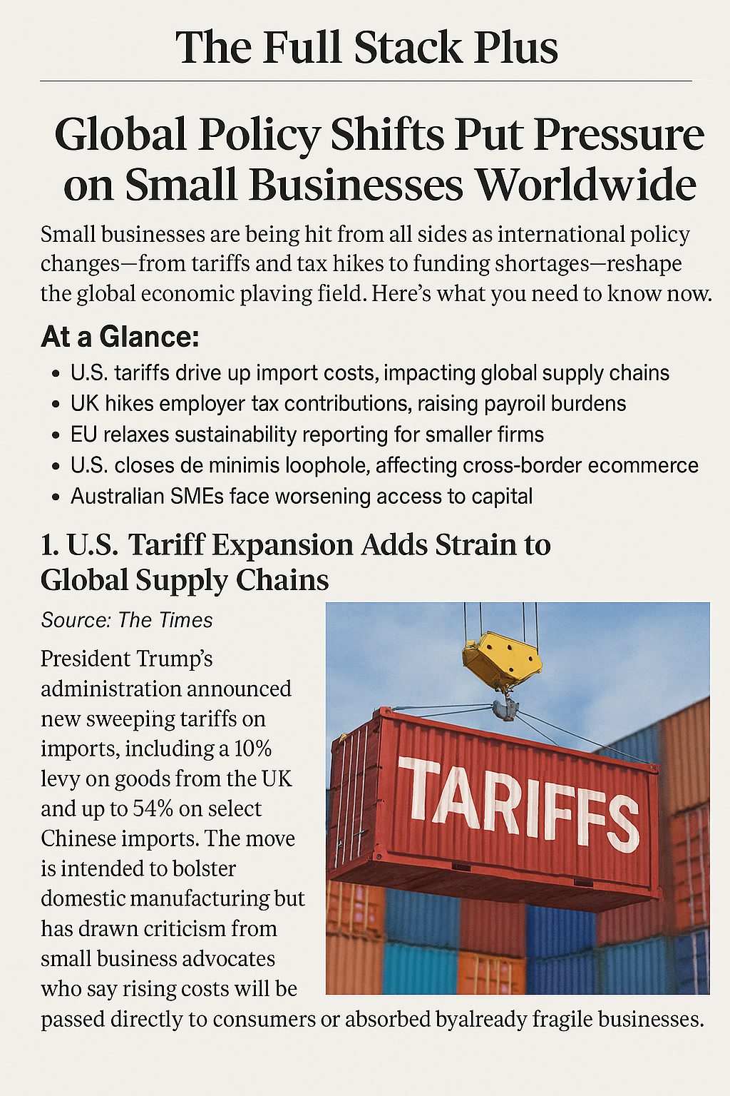 The Global Five: Biz Buzz Before Breakfast Saturday, April 05, 2025 Global Policy Shifts Put Pressure on Small Businesses Worldwide
