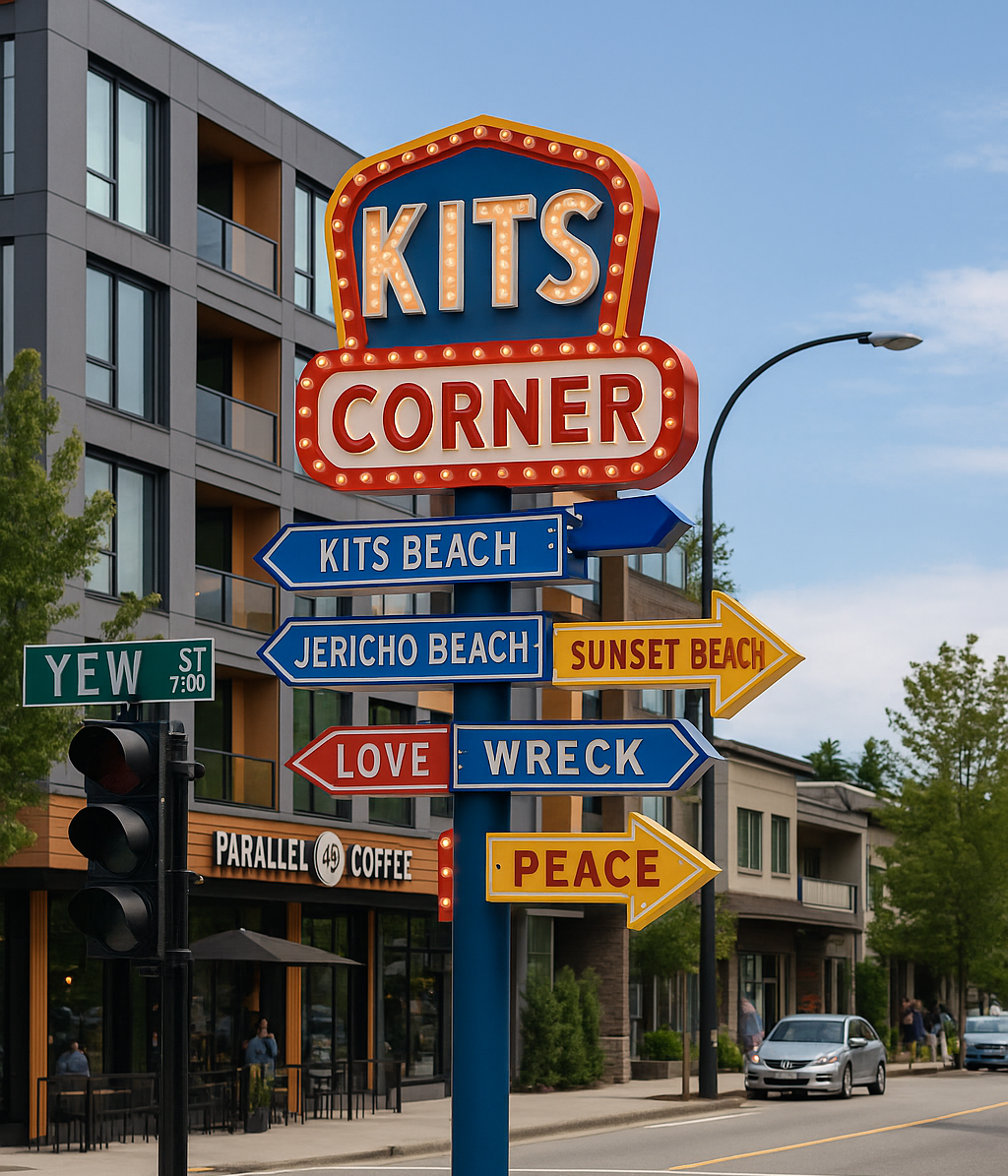 Flashy “Kits Corner” Sign Lights Up Kitsilano—But Community Reactions Vary