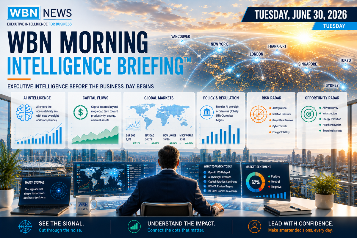📊 WBN Morning Intelligence Briefing™ – June 30, 2026: AI Enters The Accountability Era As Markets, Governments, And Capital Demand Results