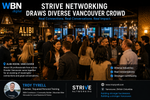 Professionals networking at Alibi Room Vancouver during a Strive Networking event with a diverse crowd from across Greater Vancouver industries
