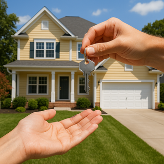 Keys exchanged in front of new home
