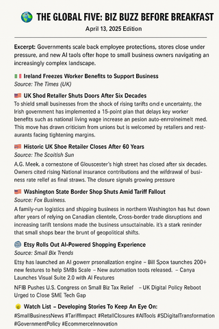 The Global Five: Biz Buzz Before Breakfast Sunday, April 13th, 2025 - Etsy Debuts AI Discovery Tools for Sellers