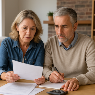 Canadian couple reviewing reverse mortgage documents at home