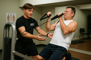 Man over 40 using the Gravity Training System in a Vancouver fitness studio to improve strength, flexibility, and mobility.