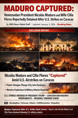 🔴 MADURO CAPTURED: Venezuelan President Nicolás Maduro and Wife Cilia Flores Reportedly Detained After U.S. Strikes on Caracas