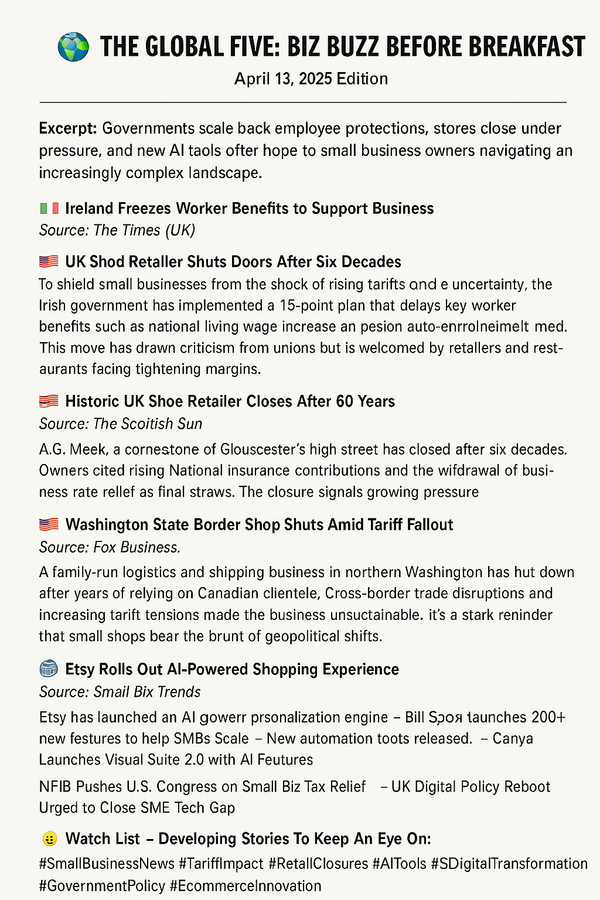 The Global Five: Biz Buzz Before Breakfast Sunday, April 13th, 2025 - Etsy Debuts AI Discovery Tools for Sellers