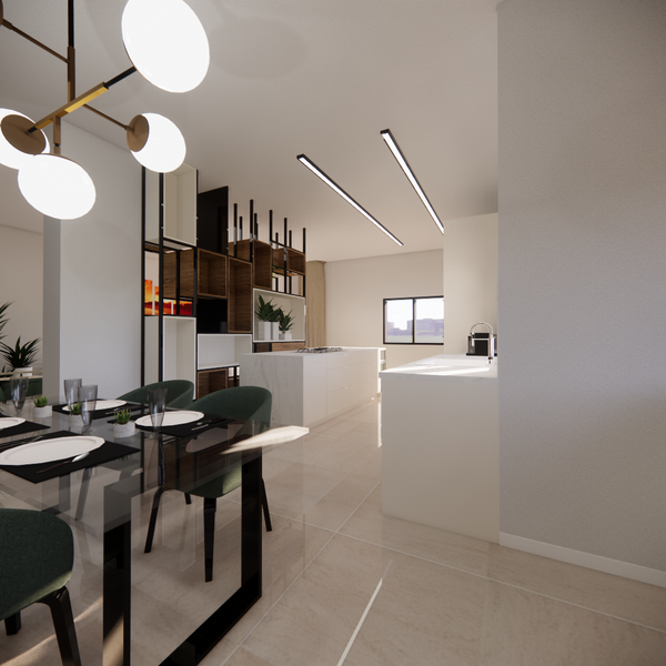 Beautiful white kitchen, with built-in refrigerators, Built-in oven and microwave and a large island with sitting space.