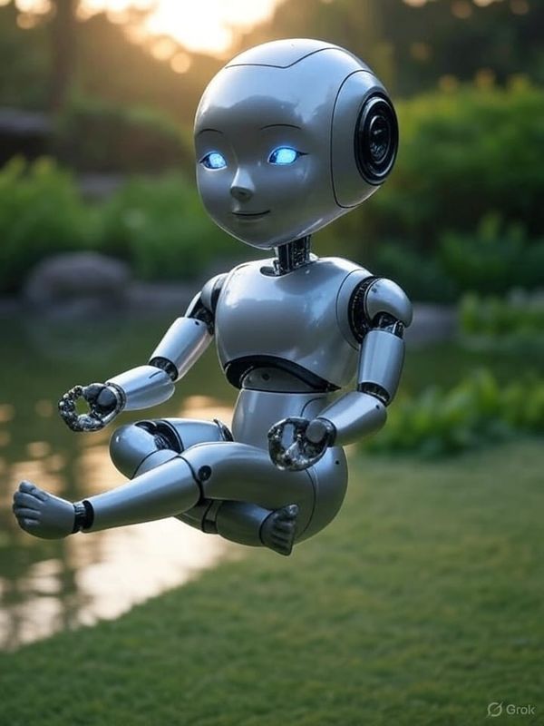 Robot floats in mid-air with his legs crossed? But is it a he or a they?