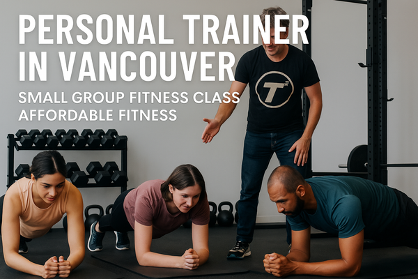 Vancouver personal trainer coaching small group workout at Tsquared studio.