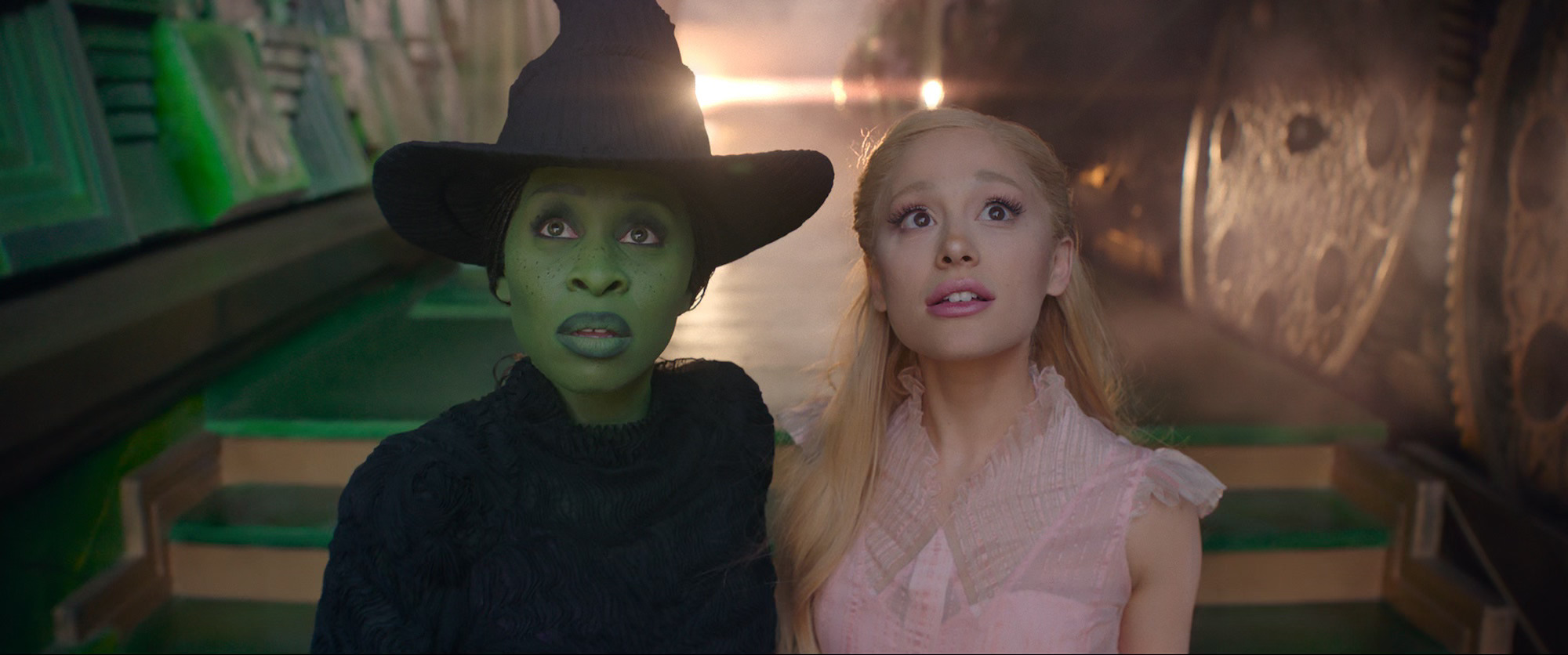Cynthia Erivo as Elphaba and Ariana Grande as Galinda in Wicked