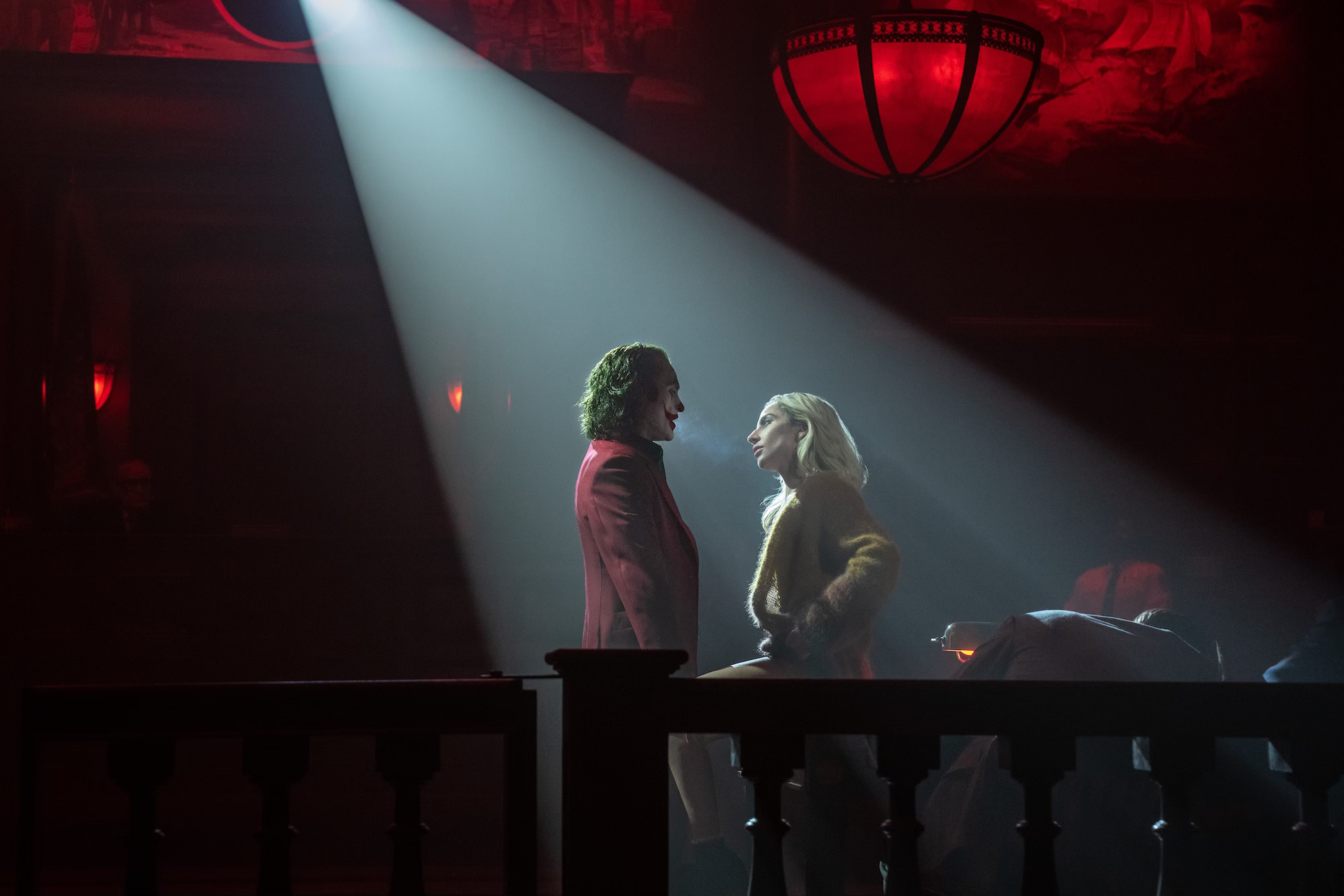 Joaquin Phoenix as Arthur Fleck/Joker and Lady Gaga as Lee Quinzel in Joker: Folie à Deux