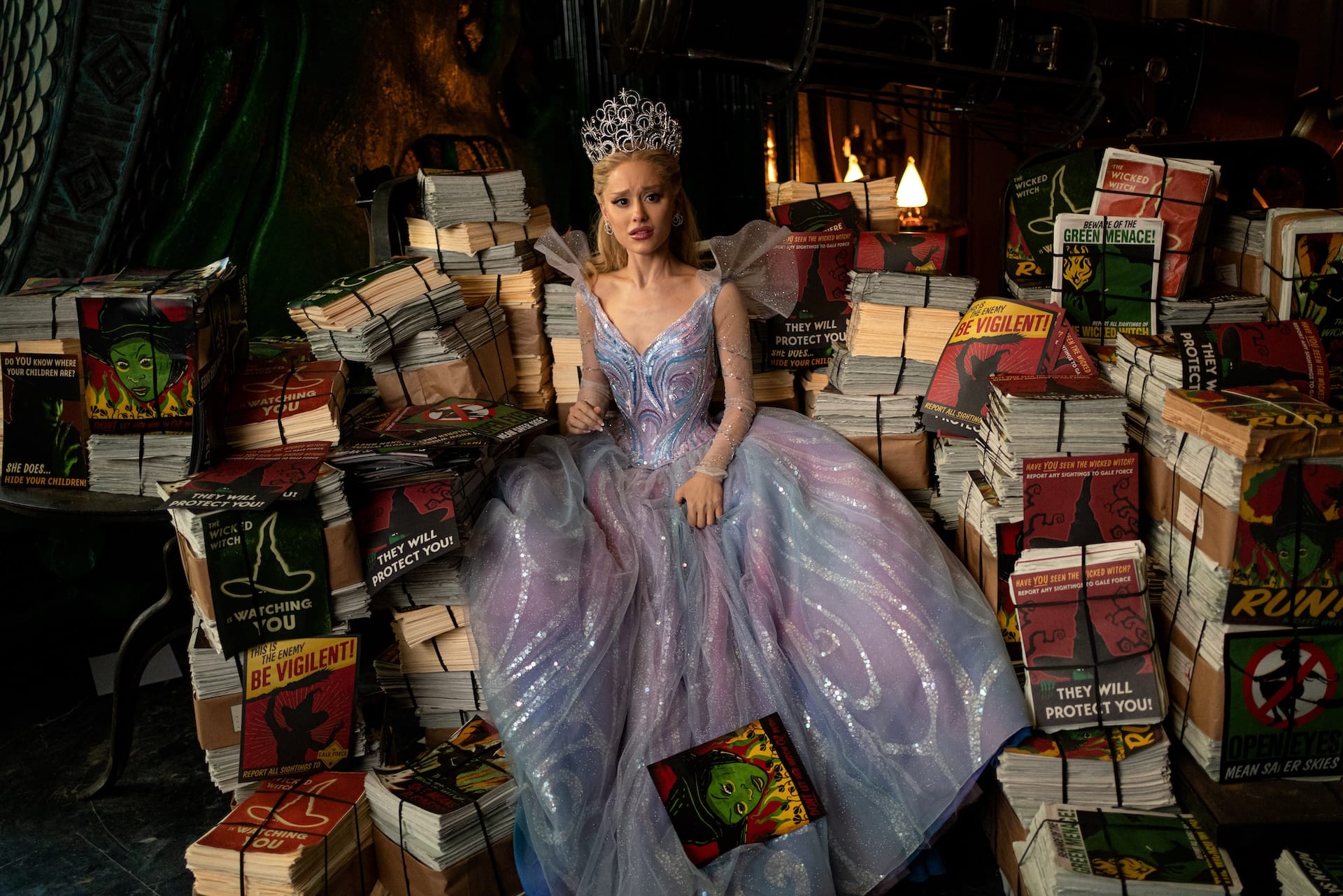 Ariana Grande-Butera as Glinda in Wicked: For Good. 