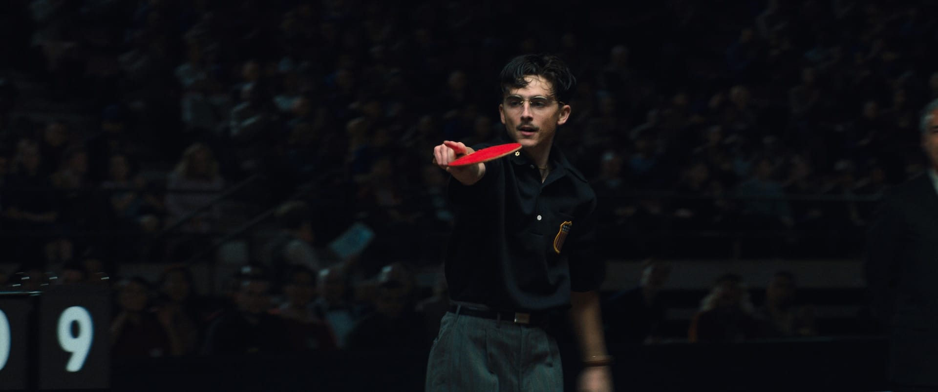 Timothée Chalamet as Marty Mauser in Marty Supreme. 